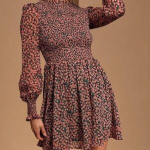 Lulu's Pink and Green Floral Long Sleeve Dress